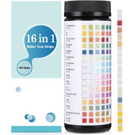 16 En 1 Bandelette Piscine Et Spa, 100 Testeur Ph Piscine, Bandelette Test Piscine, Testeur Piscine Pour Tester La Dureté, L'Alcalinité Totale, Le Chlore Libre, Le Brome, Le Ph Et Plus