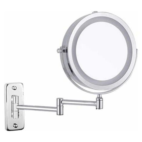 7-zoll-doppelseitiger Led-beleuchteter Wand-schminkspiegel, 10-fache Vergrößerung, 360° Drehbar, Einziehbar, Chrom-finish