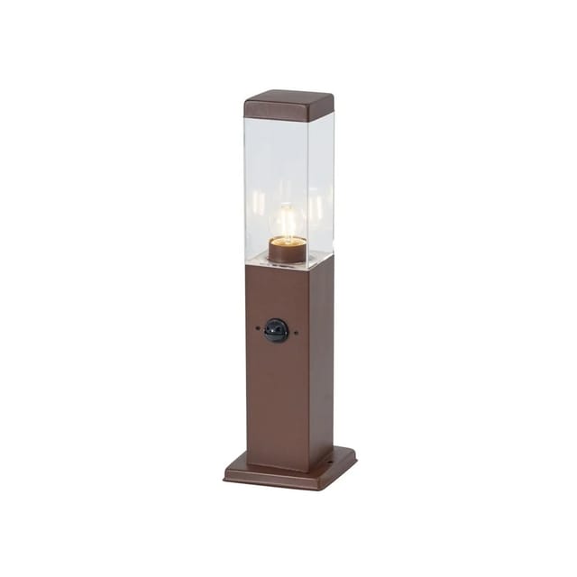 Qazqa - Außenleuchte Rostbraun Mit Klarglas 45cm Ip44 Mit Steckdose Und Bewegungssensor - Malios