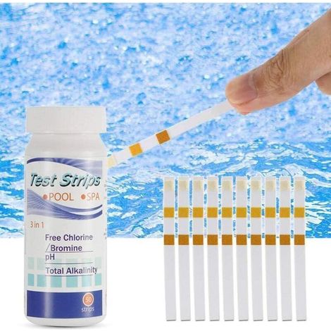 100 Pcs Papier Ph Testeur Piscine, Testeur Piscine Bandelette, Test Durete De L'Eau Pour Tester Chlore Libre, L'Alcalinité Totale Et Ph, Spa Bain À Remous Test, Test D'Acide Cyanurique(3 En 1)
