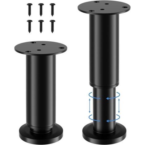 4 Pièces Pied De Meuble,pieds De Meuble Reglable Acier Inoxydable,pied Meuble Salle De Bain Bureau Meuble Cuisine,hauteur Réglable 12 À 18 Cm,16 Vis Acier Inoxydable Noir