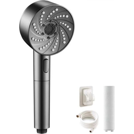 Pommeau De Douche Filtrant À Main Avec Buse Anti-obstruction, Filtre Anti-chlore, Tuyau Anti-fuite Et Support (noir)