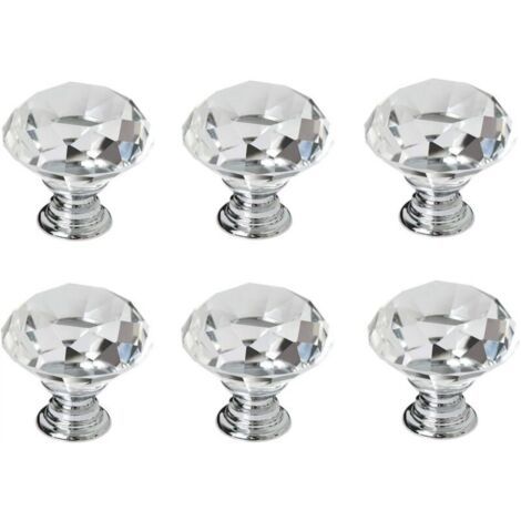 6 Poignées En Cristal,poignées De Porte D'Armoire À Tiroir En Cristal De Diamant De 30 Mm,poignées De Porte En Verre De Cuisine,armoires De Rangement Et Coiffeuses Pour Cuisines À Domicile Et Bureaux