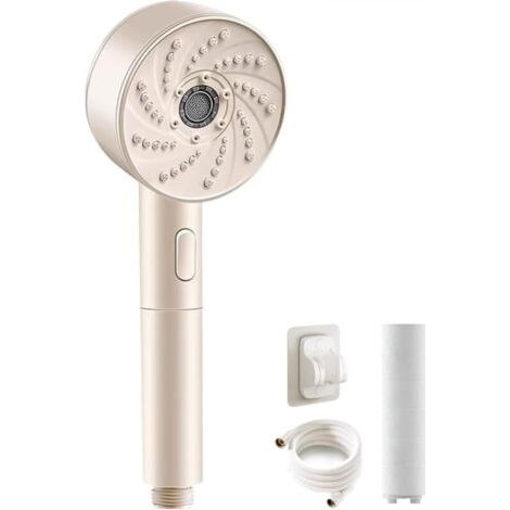 Pommeau De Douche Filtrant À Main Avec Buse Anti-obstruction, Filtre Anti-chlore, Tuyau Anti-fuite Et Support (blanc)
