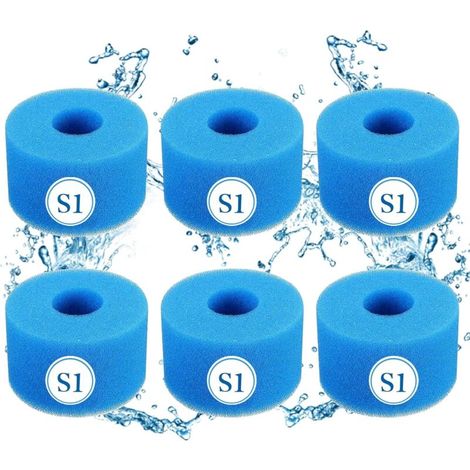 Lot De 6 Filtres S1 Bleu Lot De 6 (7,4 X 4 X 10,8 Cm) Filtre De Piscine En Mousse Filtre Éponge Pour Piscine Intex S1 Bain À Remous Réutilisable