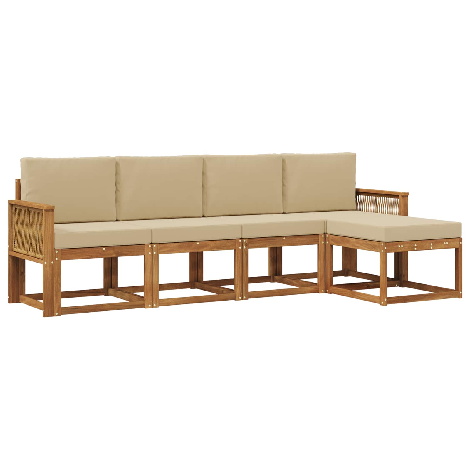Outdoor-sofagarnitur 5 Stk. Natur Und Beige Massivholz Akazie Vidaxl