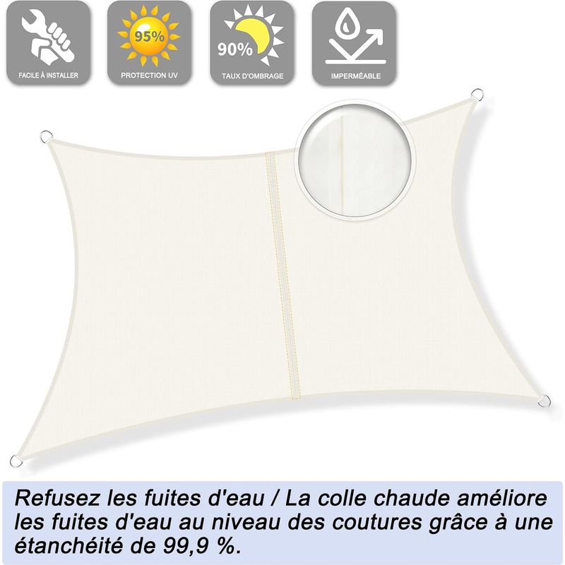 Sunnylaxx 3x4 M Cremefarbene Rechteckige Markise Aus Wasserdichtem Gewebe Mit 95% Uv-schutz, Ideal Für Außenbereiche, Gärten Und Terrassen.