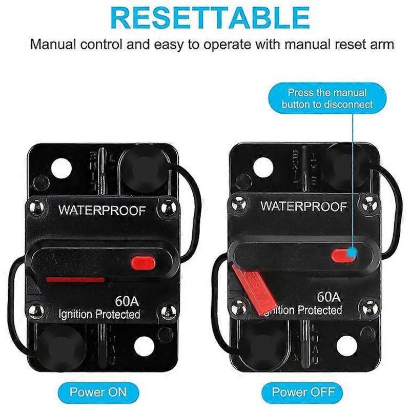 12-48v Dc 60a Wasserdichter Manueller Rückstell-leistungsschalter Für Fahrzeuge