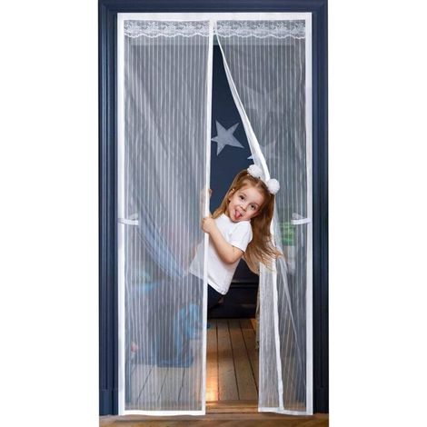 Magnetisches Tür-moskitonetz 90 X 210 Cm, Weiß, Moskitonetz Für Fenster Und Türen, Anti-moskito-türvorhang Aus Strapazierfähigem Polyestergewebe Mit Umlaufendem Klettverschluss Und Starken Magneten