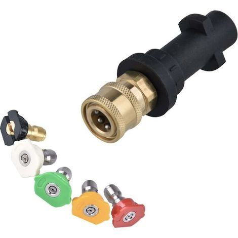 High Pressure Washer Adapter Fitting For Karcher K2 K3 K4 K5 K6 K7 Krcher Pistols, 1/4'' Quick Connect Female Fitting, With 5 Multi-angle Power Nozzle