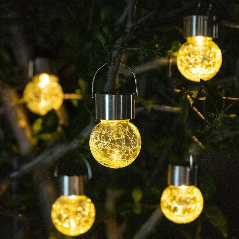 Set Mit 8 Led-solar-glaskugel-pendelleuchten, Außenbeleuchtung Aus Rattan, Stimmungsleuchten Zum Aufhängen Für Den Garten (warmes Licht)