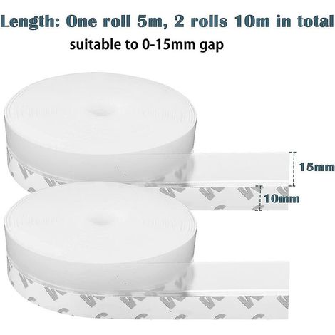 Lot De 2 Bandes D'Étanchéité En Silicone 10 M25 Mm, Joint Autocollant Pour Porte Et Fenêtre, Joint Transparent Pour Bas De Porte, Anti-poussière, Résistant Aux Intempéries, Insonorisant – 10 M