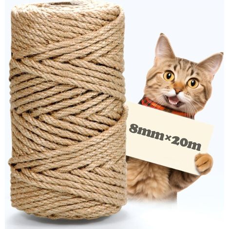 Corde En Sisal Naturel 8 Mm X 20 M – Résistante Aux Intempéries – Pour Arbres À Chat, Meubles Et Jardin – 100% Biodégradable
