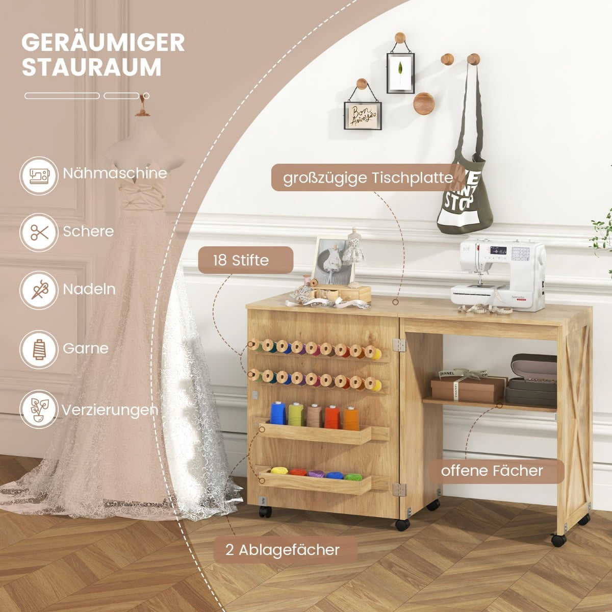 Klappbarer Näh- Und Basteltisch Mit Ablagefächern