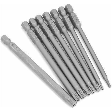 Green Mobility - Set Mit 8 Langen 1/4" Magnetischen Torx-schraubendreherbits Mit Sternkopf - 100 Mm Lang - 6-punkt - Torx-elektrowerkzeugset (8 Stück À 100 Mm)