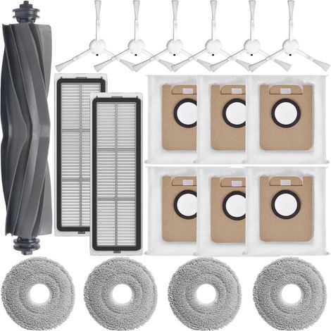 Kit D'Accessoires Pour Robot Aspirateur Dreame L10s Ultra – 1 Brosse Principale En Caoutchouc – 2 Filtres Hepa – 4 Tampons De Nettoyage – 6 Brosses Latérales – 6 Sacs À Poussière