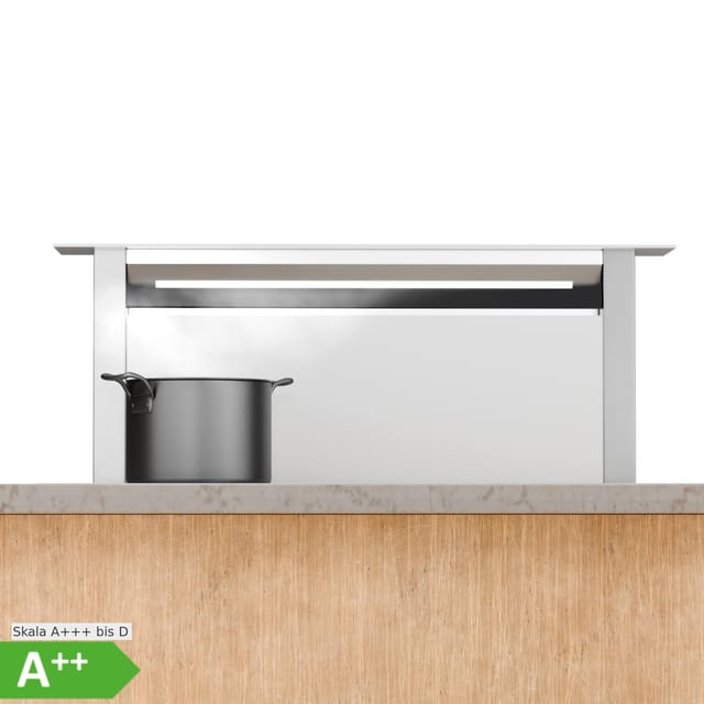 Klarstein - Royal Flush Eco 75 Downdraft Dunstabzugshaube - A++ Energieeffizient, 720 M³/h Luftstrom, Touch-bedienfeld, Led-licht, Edelstahl & Glas, Weiß