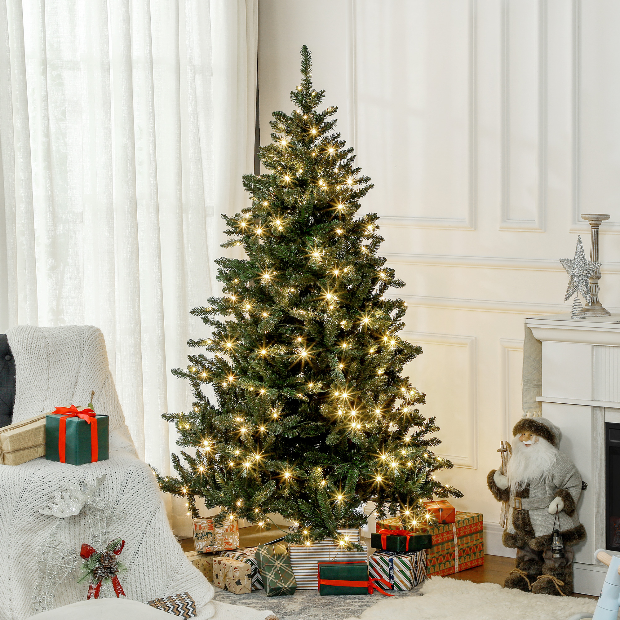 Künstlicher Weihnachtsbaum, 180 Cm Hoch, Mit 310 Led-lichtern, 872 Zweigen Und Metallbeinen, Grüner Weihnachtsbaum Für Den Innenbereich