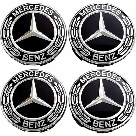 Cache Moyeux 4 Pièces 75mm – Plastique Abs Et Aluminium – Remplacement Esthétique Pour Mercedes Benz – Installation Facile