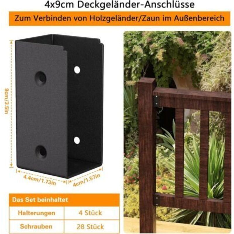 Set Mit 4 Zaunhalterungen, 2" X 4" Holzbalkenstütze, Schwarze Zaunhalterung, Verandahalterung, Gartenhalterung, Pergolahalterung (4er-pack/schwarz)