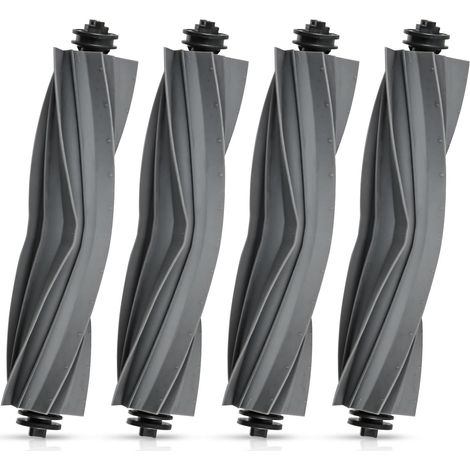 4 Pièces - Brosse Principale - Accessoire Aspirateur Robot - Compatible Dreame Et Mova - Caoutchouc Souple - Design En V - Pour Sols Et Tapis - Noir - 28x5cm