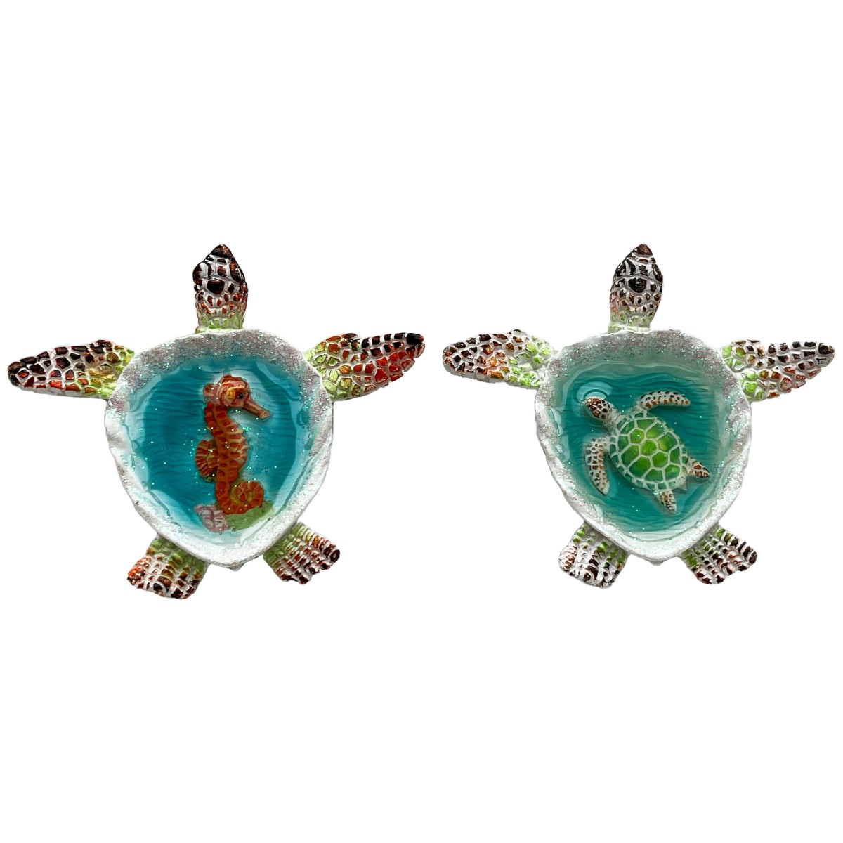 2u Magnetische Harzdekoration: Schildkröte Und Seepferdchen