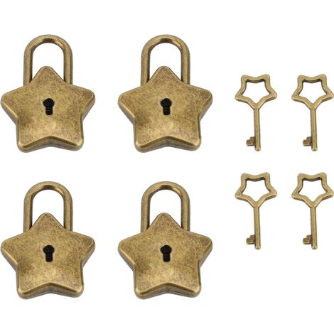 4 Ensembles De Cadenas De Coffre Au Trésor, Mini Boîte À Bijoux En Métal Pour Journal Intime, Serrure Décorative Avec Clé S007 En Forme D'Étoile À Cinq Branches En Laiton Antique