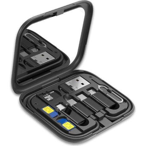 Universeller Reiseadapter, Reiseset Mit Usb-auf-usb-typ-c-/micro-usb-/telefonadapter, Usb-typ-c-pd-kabel Und Sim-karten-auswurfwerkzeug – Kompaktes Etui Mit Spiegel Und Organizer-set