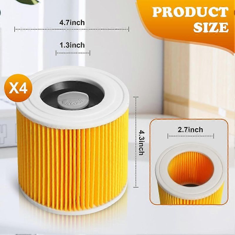 Packung Mit 4 Ersatzfiltern Für Kärcher Staubsaugermodelle Wd3, Wd2, Wd1, Mv3, Mv2, Ak, Knt, Nt, Se Und Vc (code: 6.414-552.0).