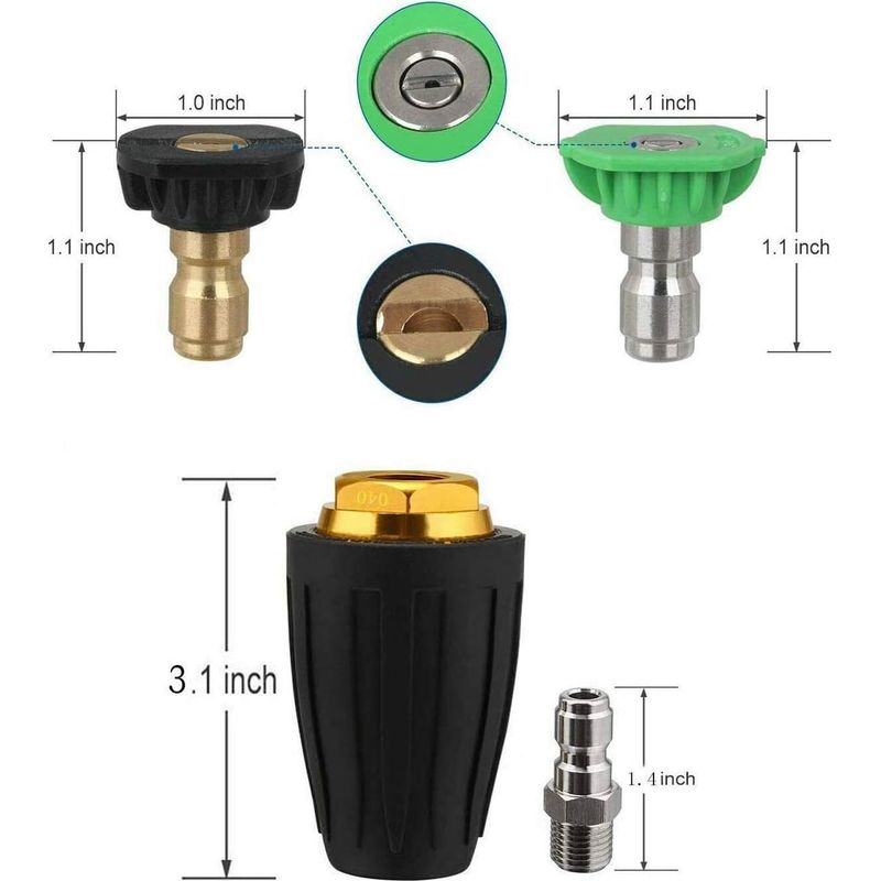 Turbodüse Für Hochdruckreiniger, Drehbare Düse Und 7 Zubehörteile, 1/4"-schnellanschluss, 4000 Psi, Schwarz, (406689)