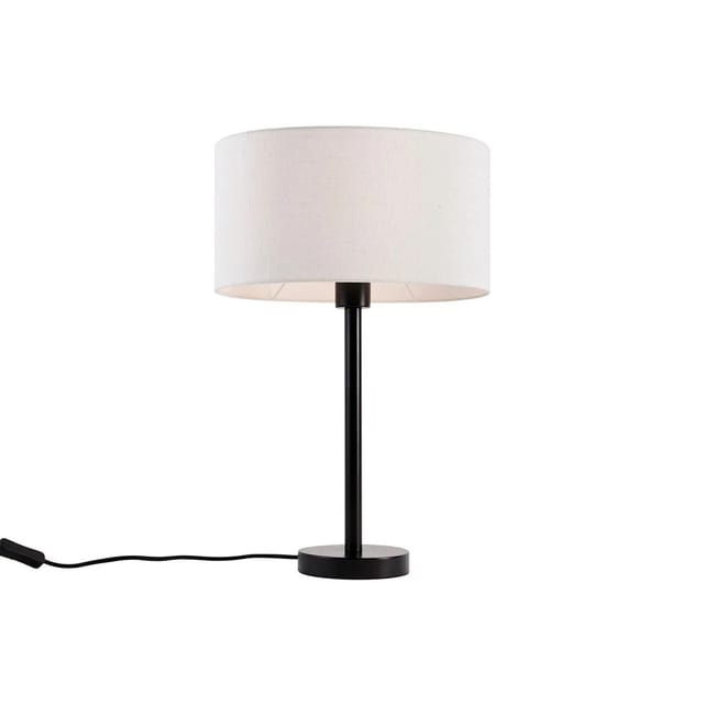 Tischleuchte Schwarz Mit Ovalem Leinenschirm Weiß 35cm - Simplo