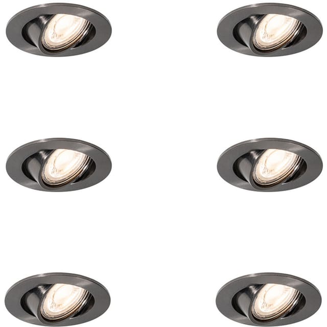 Set Van 6 Moderne Inbouwspots Gunmetal Gu10 50mm Rond Kantelbaar - Cisco
