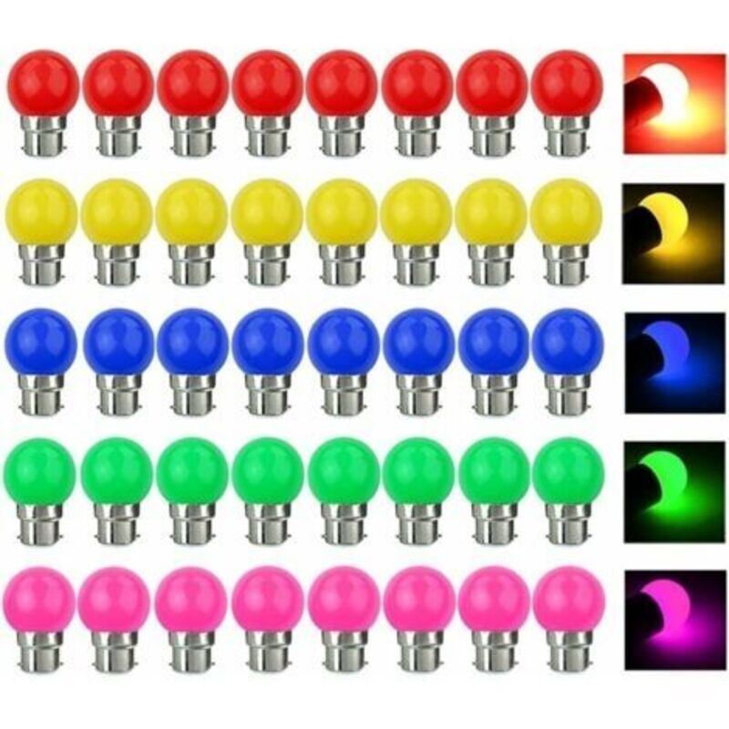 B22 3w Bunte Led-glühbirnen, Entspricht 30w, 300lm, Ac 220v, B22 Bajonettsockel, Mehrfarbige Led-lichterkette Für Zuhause, Bar, Party Und Ambiente-dekoration - 40er-pack [energieklasse]