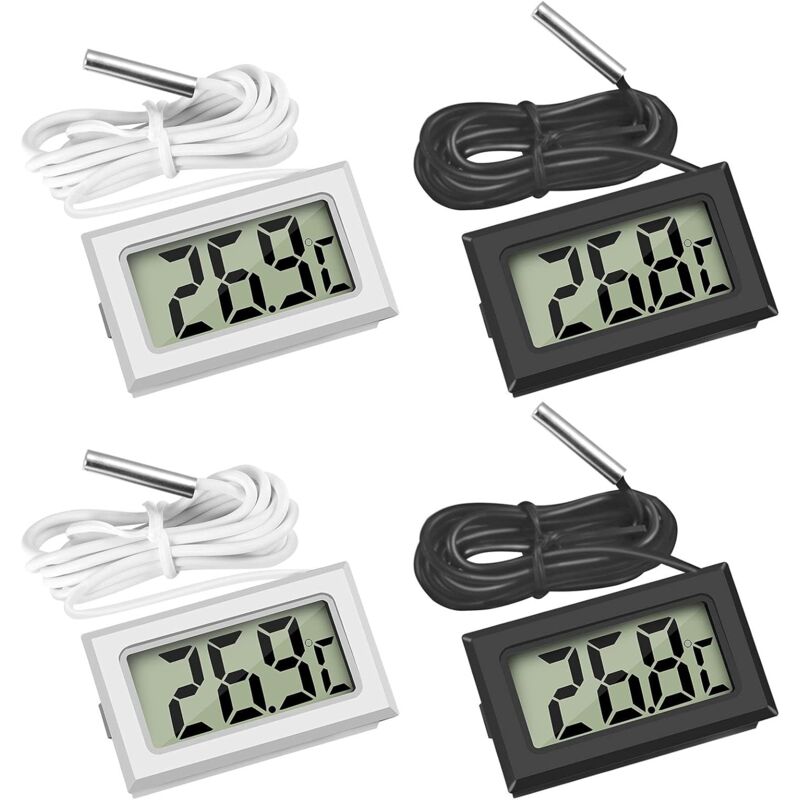 Mini-digital-lcd-thermometer Mit Temperatursensor Für Kühlschränke, Gefrierschränke Und Aquarien (2 Schwarze, 2 Weiße)