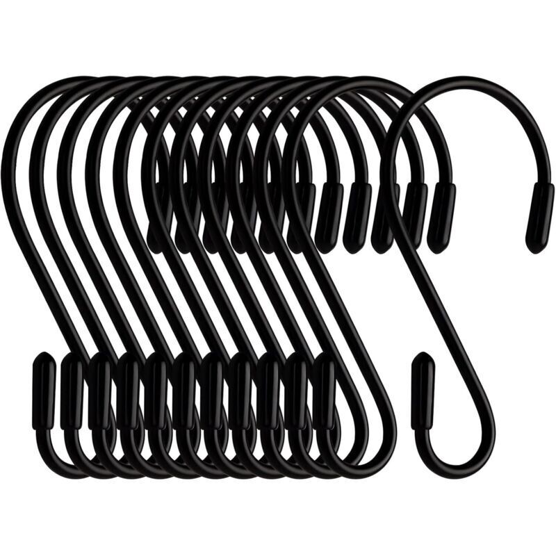 Set Mit 12 S-haken – Schwarz – 8 Cm – S-förmig – Maximale Belastung: 5 Kg