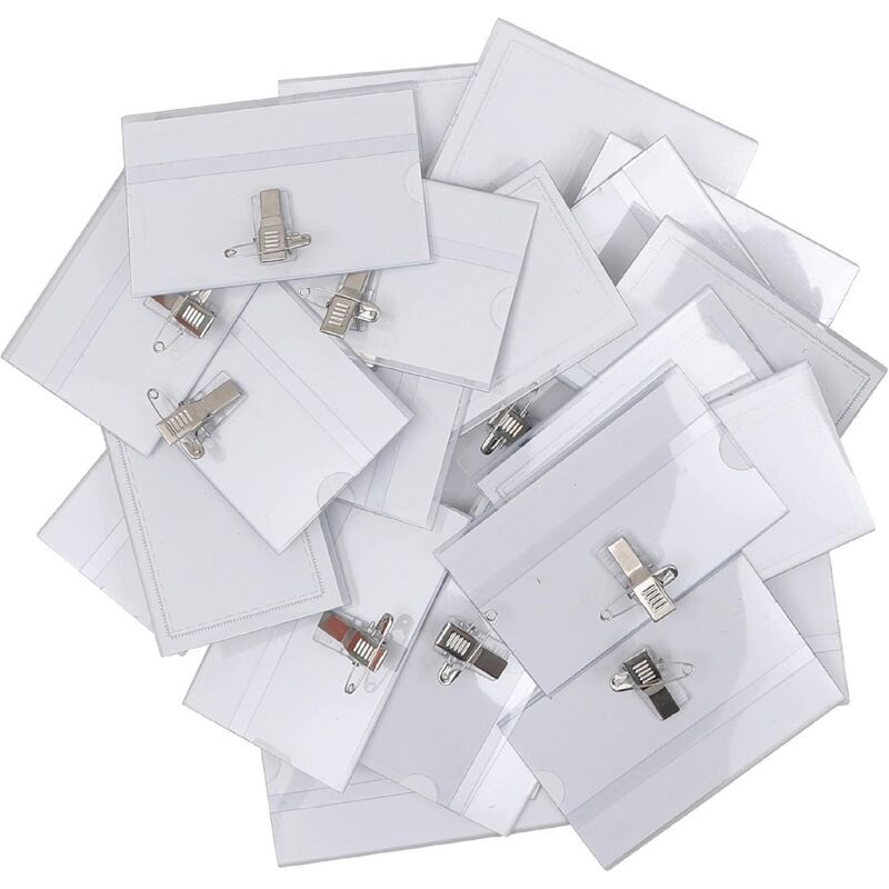 Ecleanfy – Packung Mit 50 Transparenten Pvc-ausweishüllen 90 X 56 Mm – Wasserdichter Schutz – Krokodilklemme Und Metallstift – Für Pflegekräfte Und Konferenzen