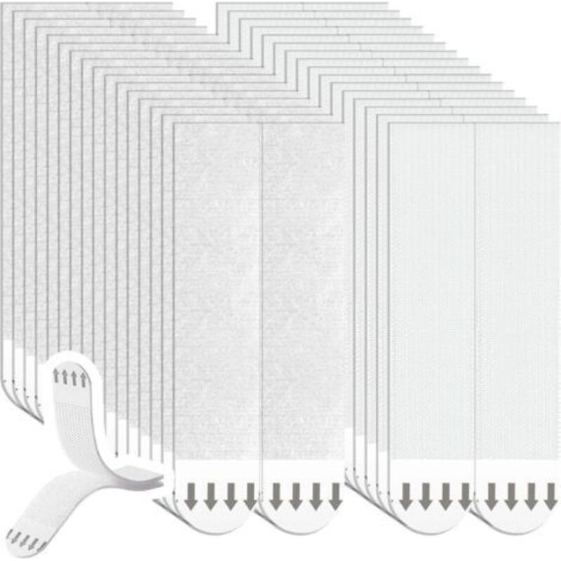 Ecleanfy - Packung Mit 32 Paar Selbstklebenden Fotohaken, 93 X 20 Mm, Weiß, Polyethylen Und Nylon, Ablösbare Klebestreifen Für Poster, Bilderrahmen Und Spiegel, 64 Streifen