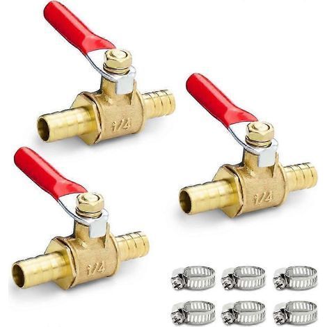 10-mm-messingkugelhähne Mit Nutenden Und 6 Schlauchschellen. Luft, Gas, Kraftstoff