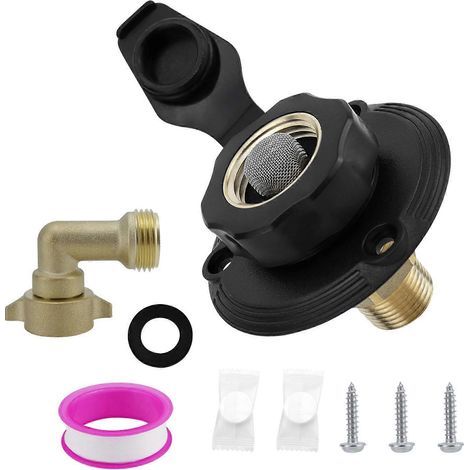 Wasseranschlussflansch Für Wohnmobile, 3/4"-npt-innengewinde Auf 1/2"-außengewinde Mit Rückschlagventilen, Geeignet Für Wohnwagen Und Anhänger, Schwarz