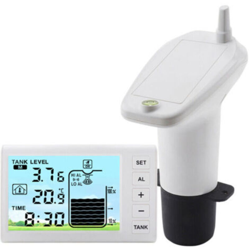 Drahtloser Ultraschall-wasserstandsmesser Für Tanks, Flüssigkeitsstandsanzeige Mit Temperatursensor Und Tiefenindikator Mit Zeitanzeige.