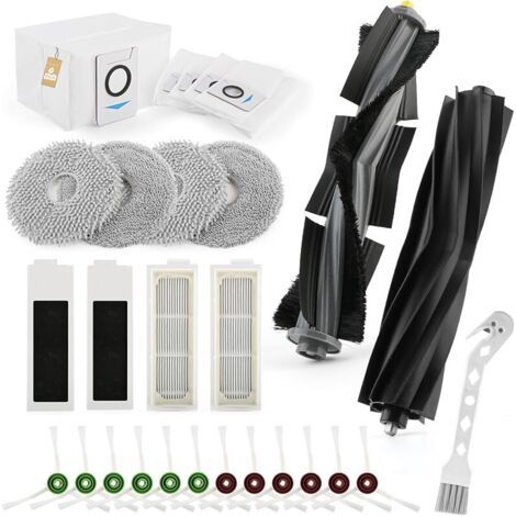 Fenoplastica27 Pices Kit Accessoires Pour Ecovacs Deebot T20 Omni/t20e Omni/t20 Max/t20 Pro Aspirateur Robot Avec 2 Brosses Principales, 12 Brosses Latrales, 4 Vadrouille, 4 Filtres, 4 Sacs Poussire