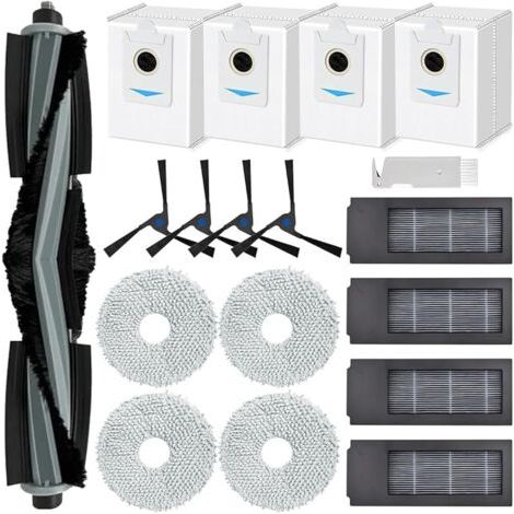 Fenoplasticaforehill Accessoires Pour Ecovacs Deebot X2 Omni Aspirateur Robot, Pices De Rechange Avec 1 Brosse Principale, 4 Sacs Poussire, 4 Serpillires, 4 Filtres, 4 Brosses Latrales