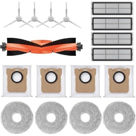 Fenoplasticaforehill Accessoires Pour Xiaomi Robot Vacuum X10+/x20+ Robot Aspirateur,1 Brosse Principale, 4 Sacs Poussire, 4 Chiffons De Nettoyage, 4 Brosses Latrales, 4 Filtres
