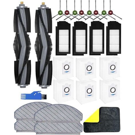 Fenoplasticaforehill Lot De 26 Accessoires Pour Aspirateur Ecovacs Deebot X1 Plus, X1+ Pièces De Rechange : 2 Brosses Principales, 8 Brosses Latérales, 4 Filtres Hepa, 4 Lingettes, 6 Sacs D&39aspirate
