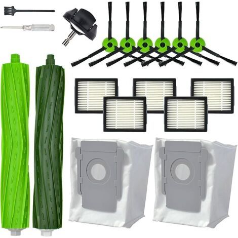 Fenoplasticakit Pièces De Rechange Pour Irobot Room Ba J Plus J5+ J6+ J7+ J8+ J9+ U2013 1 Roulette Avant, 1 Brosse En Caoutchouc, 5 Filtres Hepa, 6 Brosses Latérales, 2 Sacs À Poussière (pas De Combo