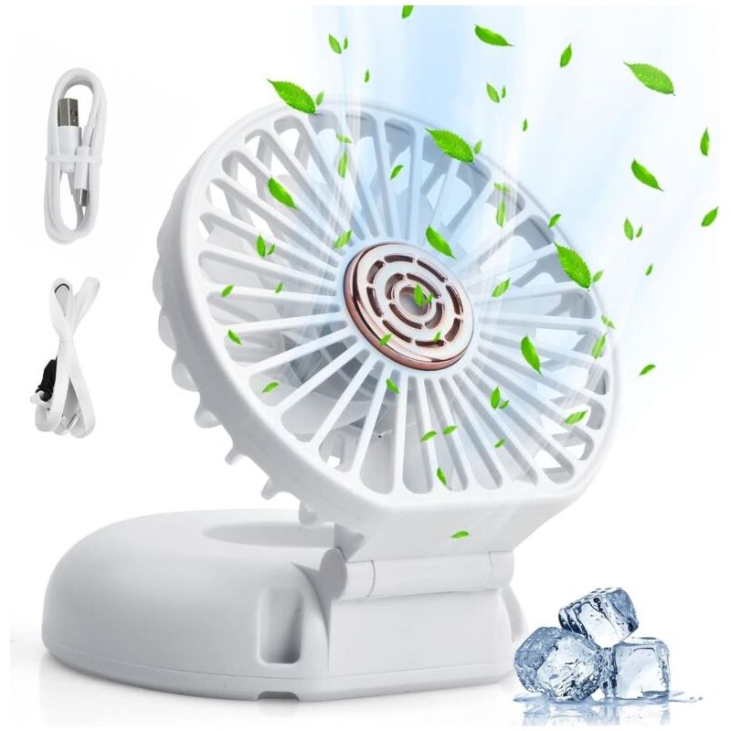 1-in-1 Mini-ventilator, Usb-wiederaufladbarer Mini-handventilator, 3-stufiger Taschenventilator, Faltbarer Persönlicher Ventilator, Tischventilator Für Reisen Und Büro (weiß)