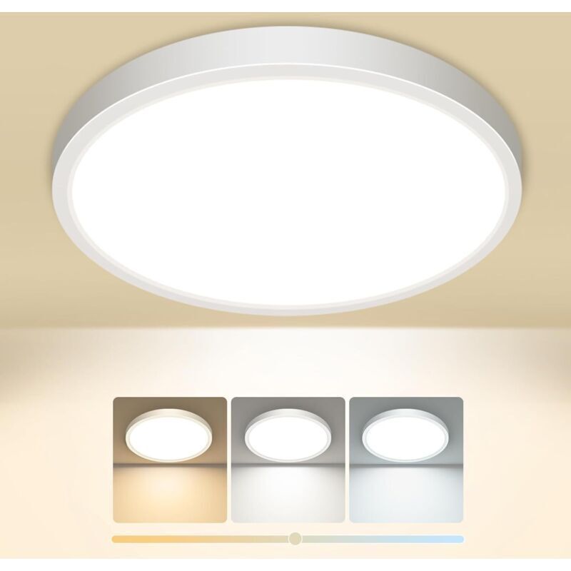 Led-deckenleuchte, 3 Farben (3000 K, 4000 K, 6500 K), 15 W, 1500 Lm, Modernes Rundes Design, Wasserdicht (ip44), Für Bad, Küche, Schlafzimmer, Flur, Garage Und Balkon
