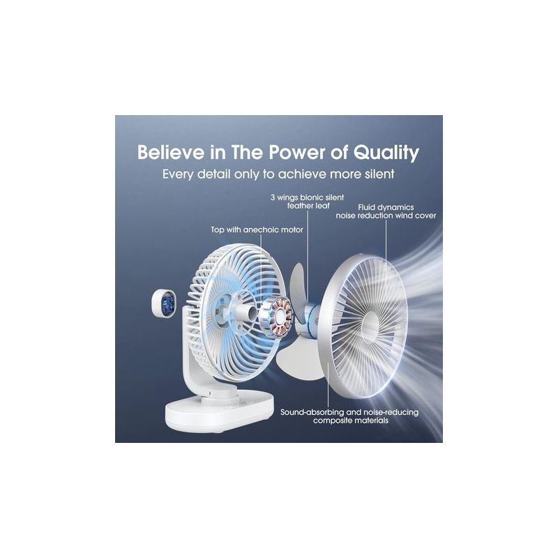 Usb-tischventilator, Mini-tischventilator, Wiederaufladbarer Mini-ventilator Mit Automatischer Oszillation, 4 Geschwindigkeitsstufen, Leiser Ventilator