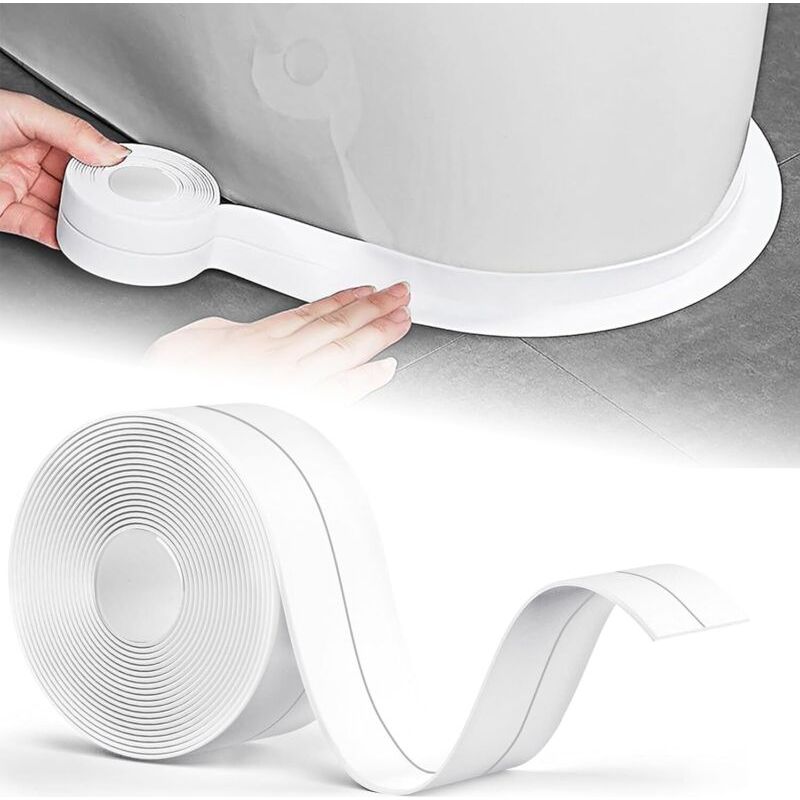 Weißes Silikon-dichtmittel Für Badezimmer, Badewannen-dichtmittel 5 M X 38 Mm, Dichtungsband, Schimmel- Und Wasserdicht, Selbstklebend, Flexibel, Geeignet Für Sockelleisten.