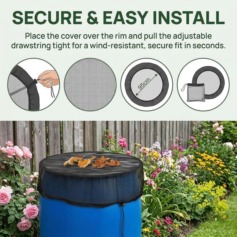 Set Mit 3 Regenwasserfangnetzen (je 95 Cm) Mit Kordelzug, Schutz Vor Mücken, Blättern Und Insekten, Robustes Schutznetz